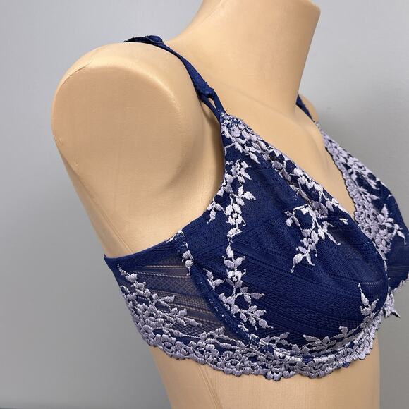 Wacoal Embrace Lace Bra Size 34DD Dark Blue Purple Unlined Underwire 65191 - Picture 2 of 7